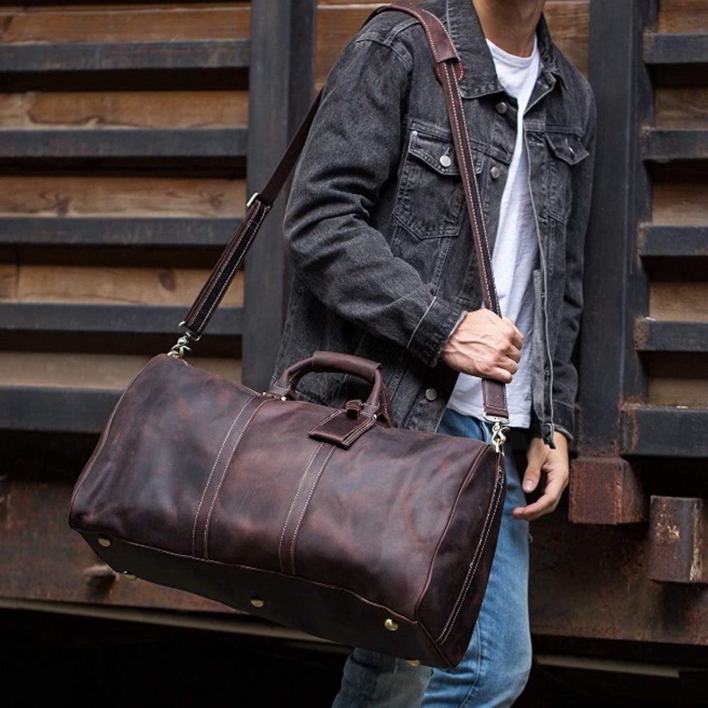 Full Grain Leather Duffel Weekender Duffle Bag - Picture 9 of 13
